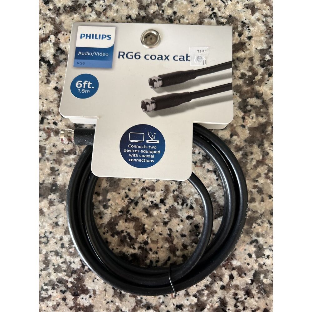 Philips‎ 6' RG6 Coax Cable AV  Connects 2 Devices with Coaxial  Connections NEW